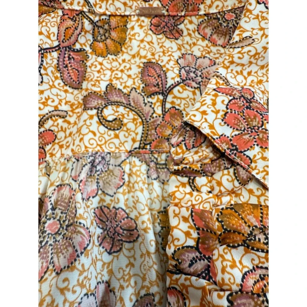 Free People I Got You Cropped Long Sleeve Floral‎ Tan Orange Fall Ruched Top